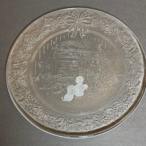 Vintage L.E. Smith 13” Glass Christmas Serving Platter - Christmas Hearth Scene
